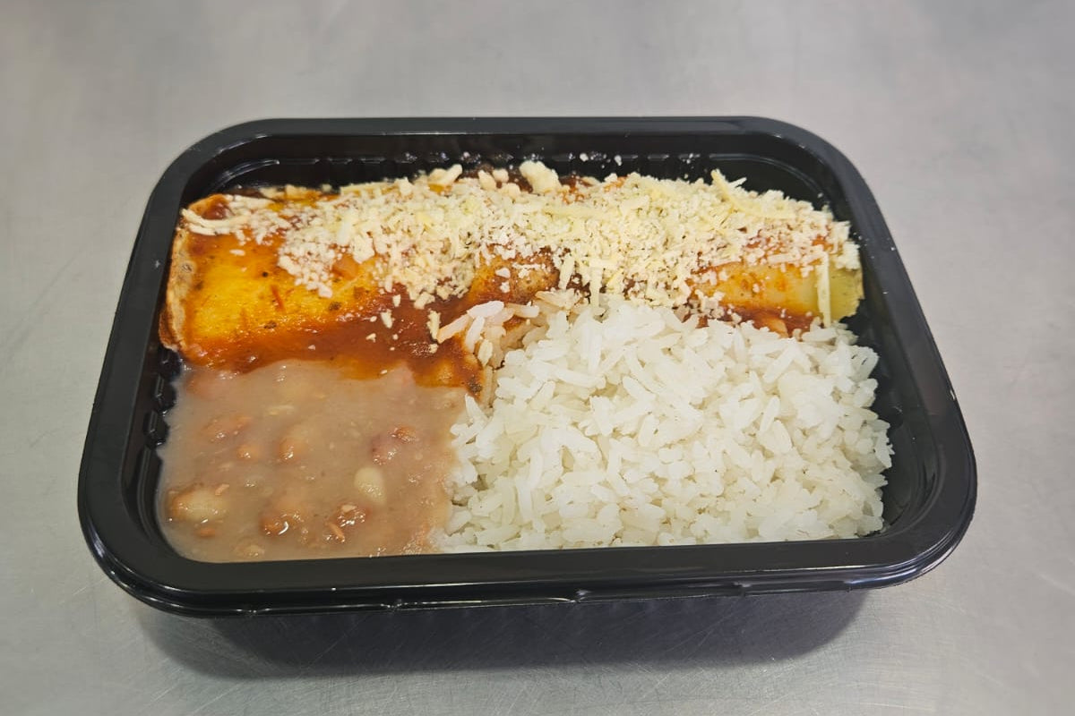 Panqueca de carne+ Arroz branco + Feijao carioca