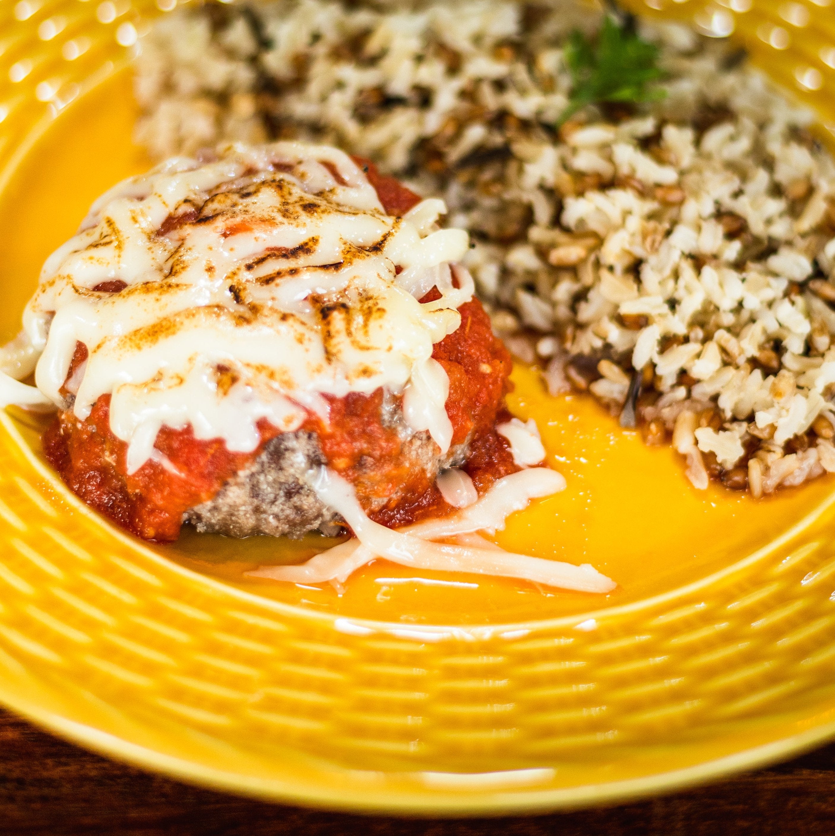 Parmegiana burguer + arroz multigraos